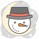 snowman, moon, night, snowflake, winter, holiday, hat