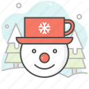 snowman, christmas, winter, xmas, pine, tree, cup