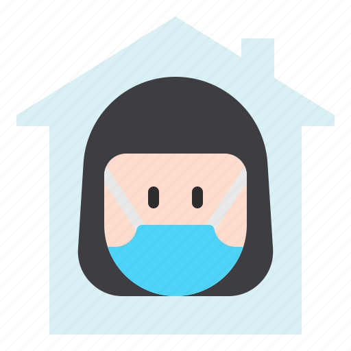 Distance, quarantine, house, home, medical, mask, female icon - Download on Iconfinder