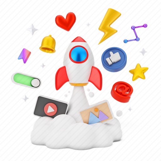 Marketing, advertising, social media, branding, digital marketing, promotion, rocket 3D illustration - Download on Iconfinder