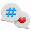 hashtag, heart, bubble, social, media, network, 3d, element 