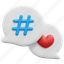 hashtag, heart, bubble, social, media, network, 3d, element 