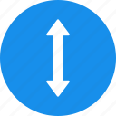 arrow, blue, direction, distance, down, height, move
