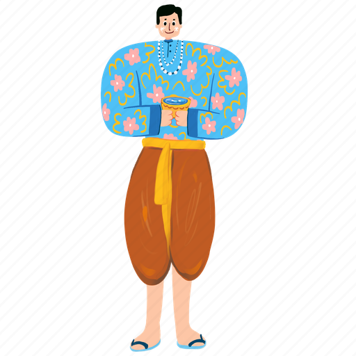 Man, holding, water dipper, water bowl, traditional thai clothing, thailand, songkran festival icon - Download on Iconfinder
