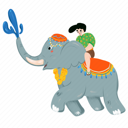 Man, riding, elephant, splashing, water, thailand, songkran festival icon - Download on Iconfinder