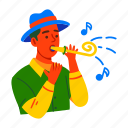party, blower, noisemaker, partying, plaything, character