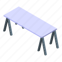 long, picnic, table, isometric