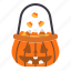 candy, hallowen, bucket, candy apple, pumpkins 
