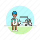 caddie, sports, equipment, golf, man, play, vehicle