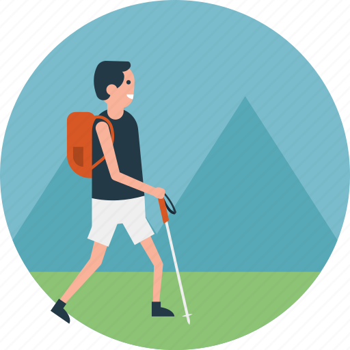 Climbing trip, hiker, hiking trip, mountain climb, walking in field icon - Download on Iconfinder