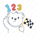 flag, pennant, checkered, bear, teddy, character, avatar, sticker
