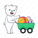 bear cart, sports cart, sport balls, cute bear, sports gear