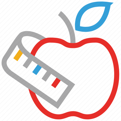 Apple, apple with inch-tape, centimeter, measuring tape icon - Download on Iconfinder