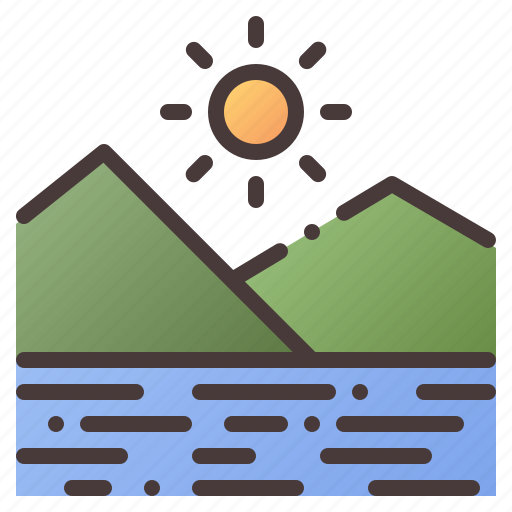 Landscape, moutain, river, sun, nature icon - Download on Iconfinder