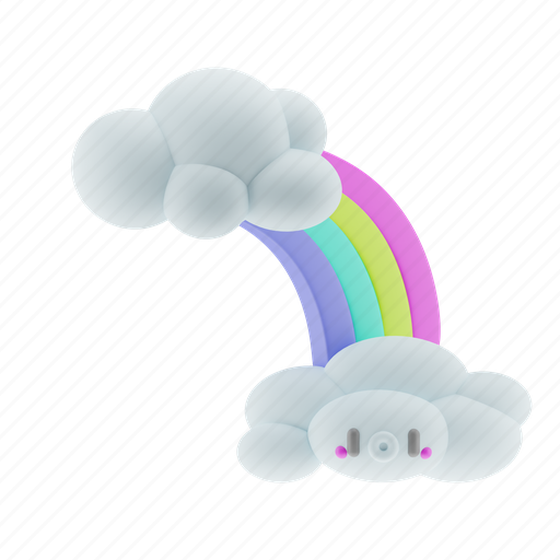 Rainbow, face, emotion, smiley, happy, clouds, cartoon 3D illustration - Download on Iconfinder