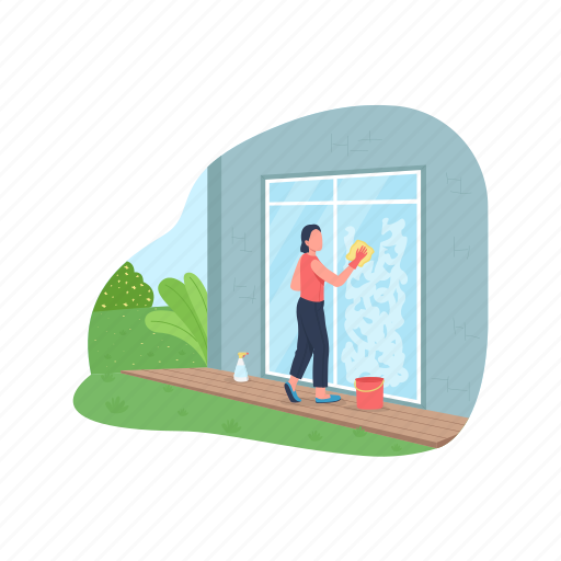 Spring, cleaning, window, wash, home illustration - Download on Iconfinder