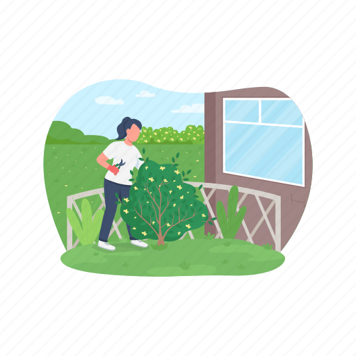 Trimming, plant, bush, backyard, gardener illustration - Download on Iconfinder
