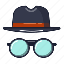 cartoon, detective, disguise, glasses, hat, head, object