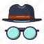 cartoon, detective, disguise, glasses, hat, head, object 