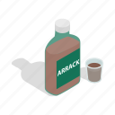 alcohol, anise, arrack, bottle, drink, glass, isometric