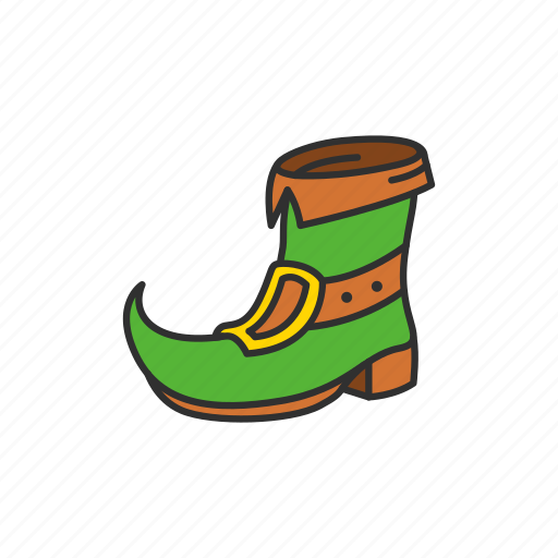 Boots, drawf boots, footwear, green boots, leprechaun boots, shoes, st.patrick attire icon - Download on Iconfinder