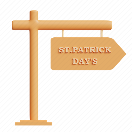 Patrick, sign, decoration, direction, wooden, brown 3D illustration - Download on Iconfinder