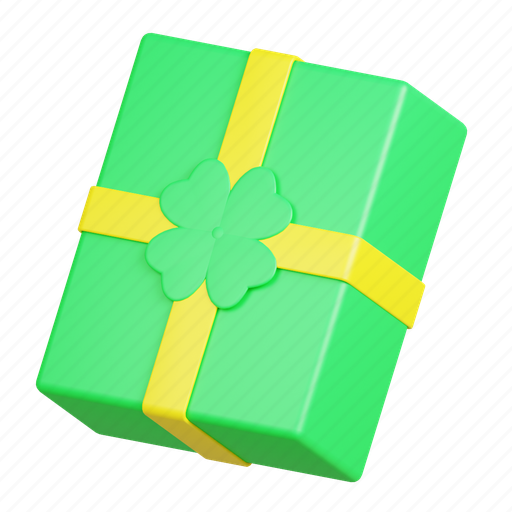 Gift box, green, clover, present, gift, patrick 3D illustration - Download on Iconfinder