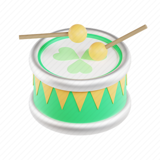 Drum, festive, sound, decoration, music, clover 3D illustration - Download on Iconfinder