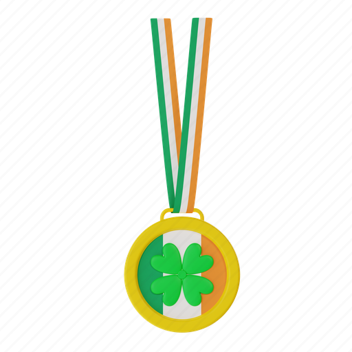 Medal, ireland, clover, prize, award, achievement 3D illustration - Download on Iconfinder