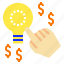 handclick, lightbulb, money, startidea, startup 