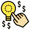 handclick, lightbulb, money, startidea, startup