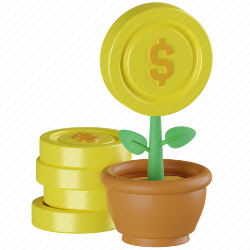Growth, investment, plant, money, finance, financial, business 3D illustration - Download on Iconfinder