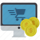 shopping, online, buy, coins, cart, computer, ecommerce 