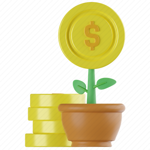 Growth, investment, plant, money, finance, financial, business 3D illustration - Download on Iconfinder