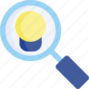 research, idea, search, magnifier, light bulb, find