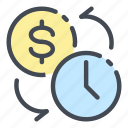 clock, coin, dollar, exchange, money, time, watch