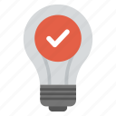best idea picking, light bulb with check mark, select idea, solution, success concept 
