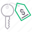 dollar, key, keychain, protection, tag 