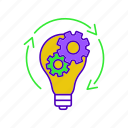 brainstorm, cogwheel, generation, idea, innovation, lightbulb, startup