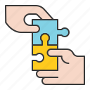 collaboration, hand, jigsaw, puzzle, startup