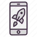 mobile, phone, rocket, start, startup, takeoff 