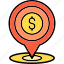 pin, currency, dollar, location, money, pointer 