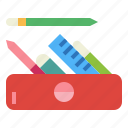 pencil, case, stationery, pen, ruler
