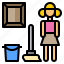 cleaner, cleaning, mop, pail, woman 