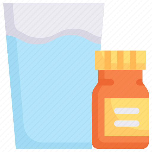 A glass of water and vitamin, activities, enjoy, hobby, lifestyle, medicine, stay at home icon - Download on Iconfinder