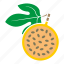 food, fruit, half, leaf, passion fruit, sticker, yellow 