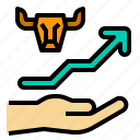 uptrend, hand, bull, investment, candlestick