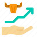 uptrend, hand, bull, investment, candlestick