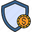 money, protection, dollar, finance, shield, safety, security, icon 
