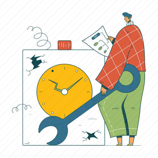 Repairs, watch, time, plan, broken, strategy, schedule illustration - Download on Iconfinder